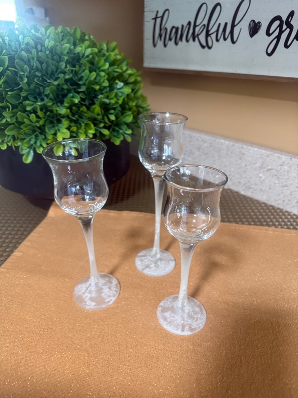 Partylite p9248 Clear with Frosted Stemmed Cordial Glasses - Set of 3 - NWT